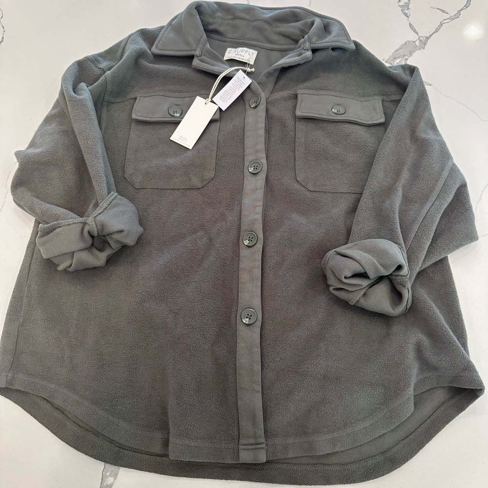 Z Supply Austen Washed Fleece Shirt Jacket/ Shacket in Dusty Olive XS